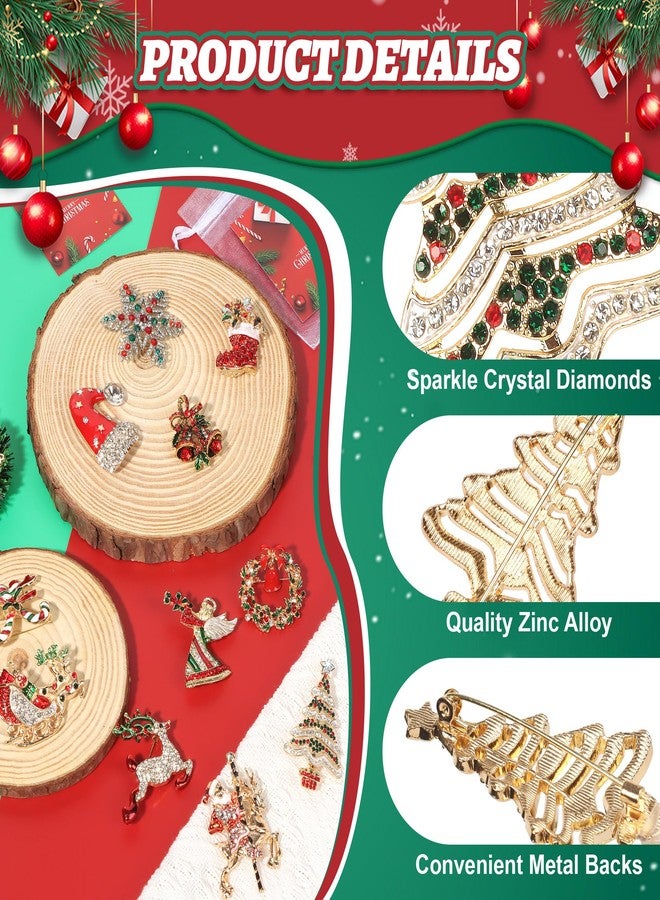 SINCCO Christmas Brooches Pins for Women, Vintage Christmas Tree Brooch Wreath Snowflake Lapel Pin Bulk Holiday Jewelry Pins Sets for Christmas Gift - Image 3